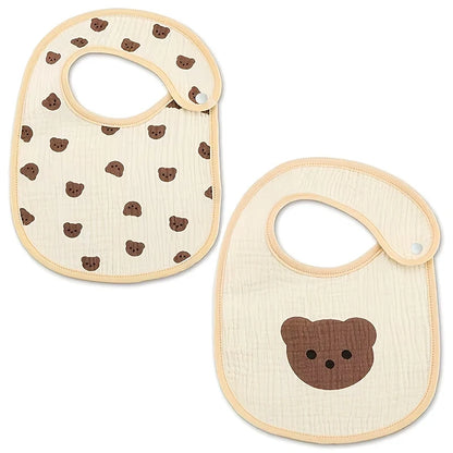 2pcs Newborn Baby Cotton Gauze Bibs Waterproof Infant Boys Girls Burp Cloths Printing Scarf Toddler Saliva Towel Feeding Stuff